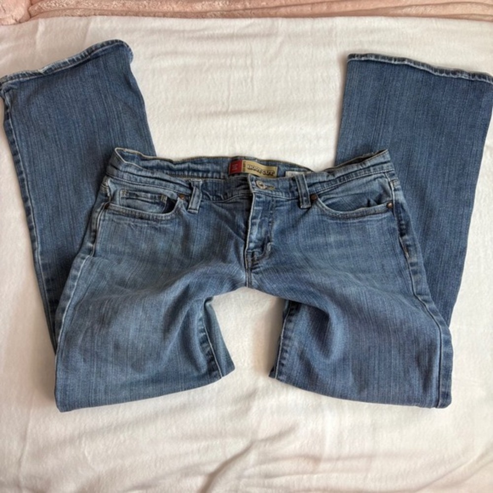 Ultra Low Waist Bootcut Jeans Y2K Medium Wash Stretch Denim Size 8 S